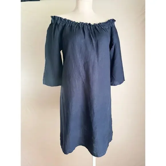 Allen Allen | Dresses | Allen Allen 0 Linen Navy Shift Off Shoulder Dress  Size Smallgreat Condition | Poshmark